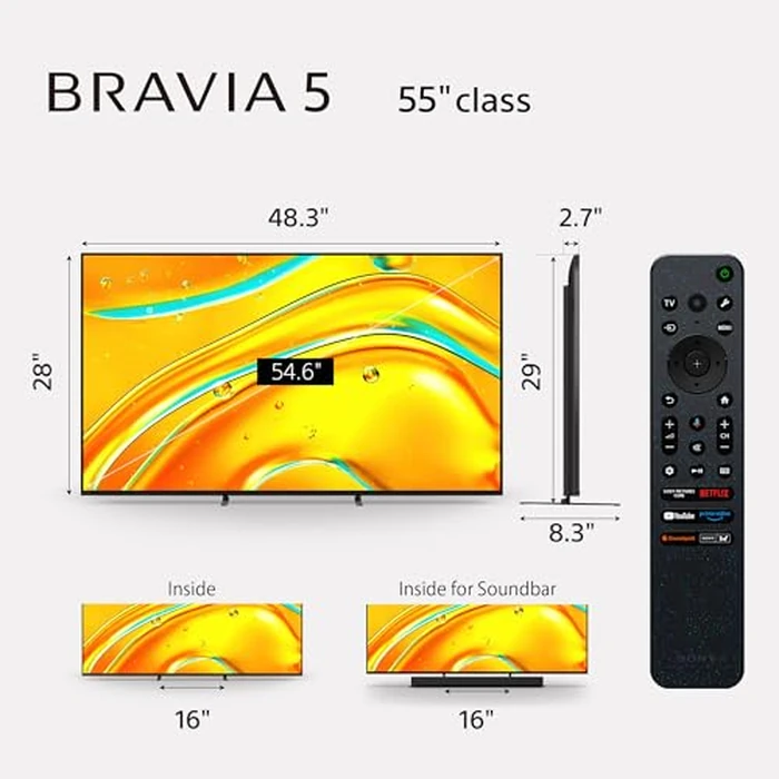 Sony BRAVIA 5 55 Inch TV, Mini LED, 4K Smart Google TV, XR Processor with AI Technology,120hz Television with Dolby Vision/Atmos, Exclusive Features for PlayStation5, K-55XR50, 2025 Model by Sony - Image 2