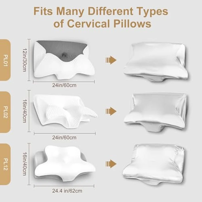 Satin Pillow Cases for HOMCA Cervical Pillow - Contoured Ergonomic Satin Pillowcase with Zipper, Grey Soft & Smooth Fabric for Hair & Skin Care by HOMCA - Image 4