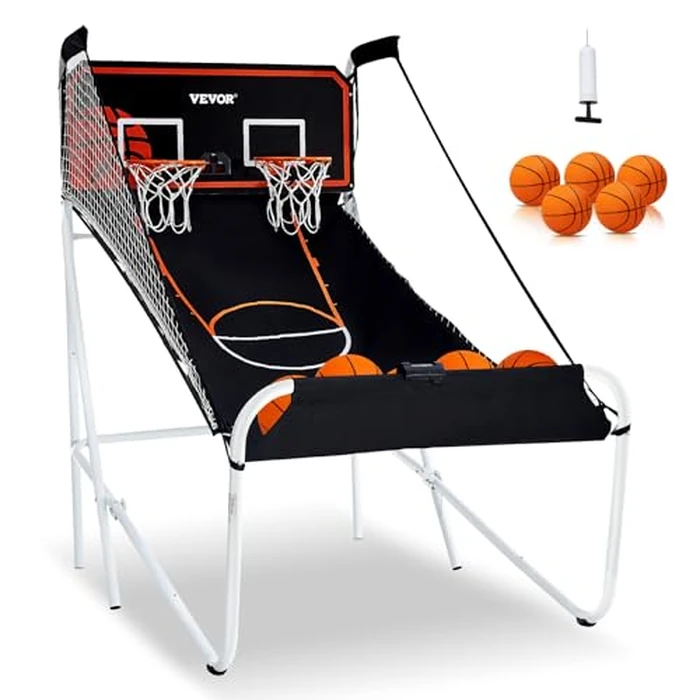 VEVOR Foldable Basketball Arcade Game, 2 Player Indoor Basketball Game, Home Dual Sport with 5 Balls, 8 Game Modes, Electronic Scoreboard, and Inflation Pump, for Kids, Adults (Black & White) by VEVOR - Used - Like New condition - US$141.54