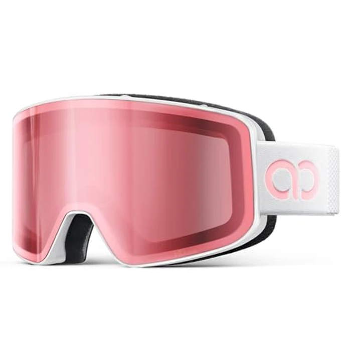 Lamicall Ski Goggles OTG with 3X Anti-Fog - 100% UV Protection, for Skiing, Snowboard, Snowmobile for Men Women Youth, White Frame/Pink Lens, Vlt 28%, Mom Gift by Lamicall - Used - Very Good condition