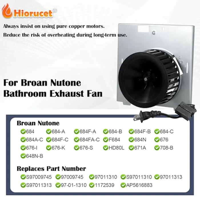 676, 684 Exhaust Fans, S97009745 Bathroom Fan Motor Assembly for Broan Nutone HD80L, 684-B, 684F-B, 684-C, 684F-C, 684A-C, 684-A, 684F-A, F684, 684N, 684FA-C, HD80, 671A, Upgrade Pure Copper Motor. by Hiorucet - Image 2