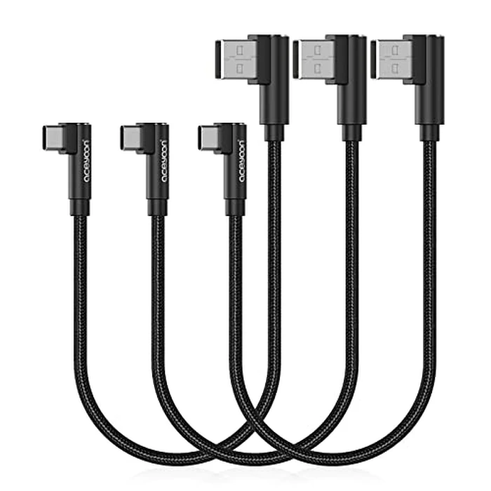 aceyoon [3 Pack Right Angle USB Type C Charger Cable, 0.6ft Braided 90 Degree Elbow Charger Dual L Shape USBC Cable for iPhone 15 Pro Max Plus, Samsung Galaxy S9 S10, Pixel 2 3 3XL, P30 P20 Mate20 by aceyoon - Used - Like New condition - US$5.09