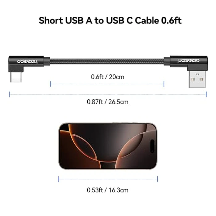 aceyoon [3 Pack Right Angle USB Type C Charger Cable, 0.6ft Braided 90 Degree Elbow Charger Dual L Shape USBC Cable for iPhone 15 Pro Max Plus, Samsung Galaxy S9 S10, Pixel 2 3 3XL, P30 P20 Mate20 by aceyoon - Image 2