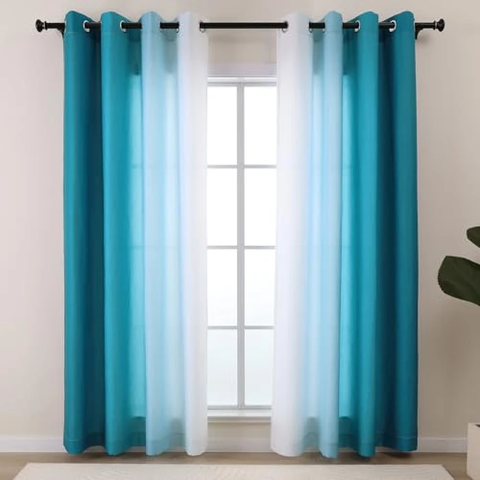 L.Z.E Teal and White Ombre Privacy Curtains 96 Inches Long 2 Panels Set Teal Green Light Filtering Non-See-Through Curtains & Drapes for Living Room Bedroom Nursery Grommet Top (55" W x 96" L) by L.Z.E - Used - Like New condition