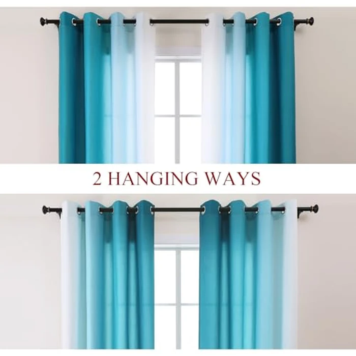 L.Z.E Teal and White Ombre Privacy Curtains 96 Inches Long 2 Panels Set Teal Green Light Filtering Non-See-Through Curtains & Drapes for Living Room Bedroom Nursery Grommet Top (55" W x 96" L) by L.Z.E - Image 2