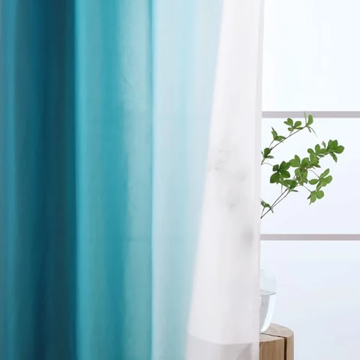 L.Z.E Teal and White Ombre Privacy Curtains 96 Inches Long 2 Panels Set Teal Green Light Filtering Non-See-Through Curtains & Drapes for Living Room Bedroom Nursery Grommet Top (55" W x 96" L) by L.Z.E - Image 3
