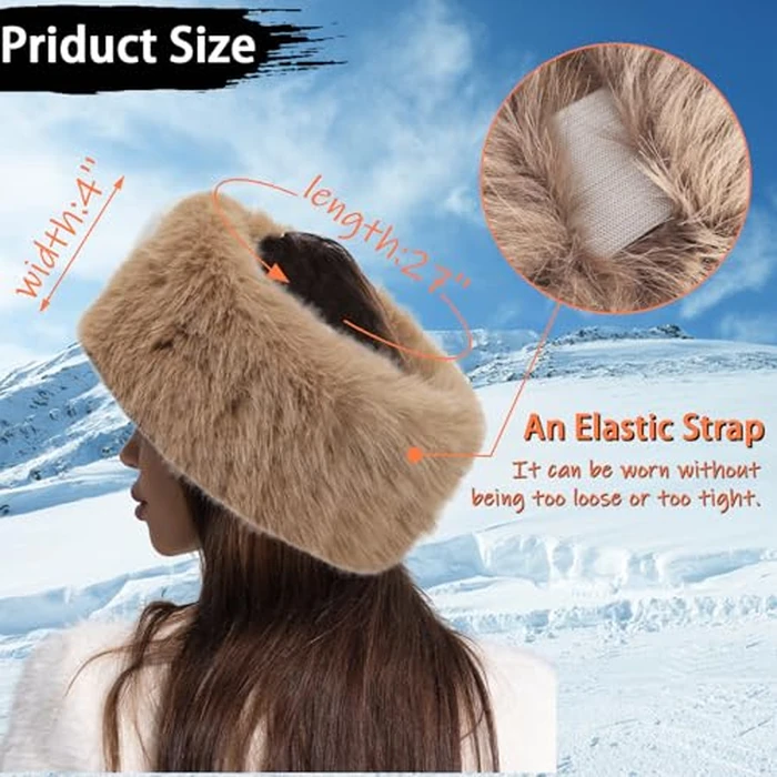 Womens Faux Fur Headband with Elastic, Women's Winter Earwarmer Earmuff for Winter Cold Weather by PIKBIU - Image 2
