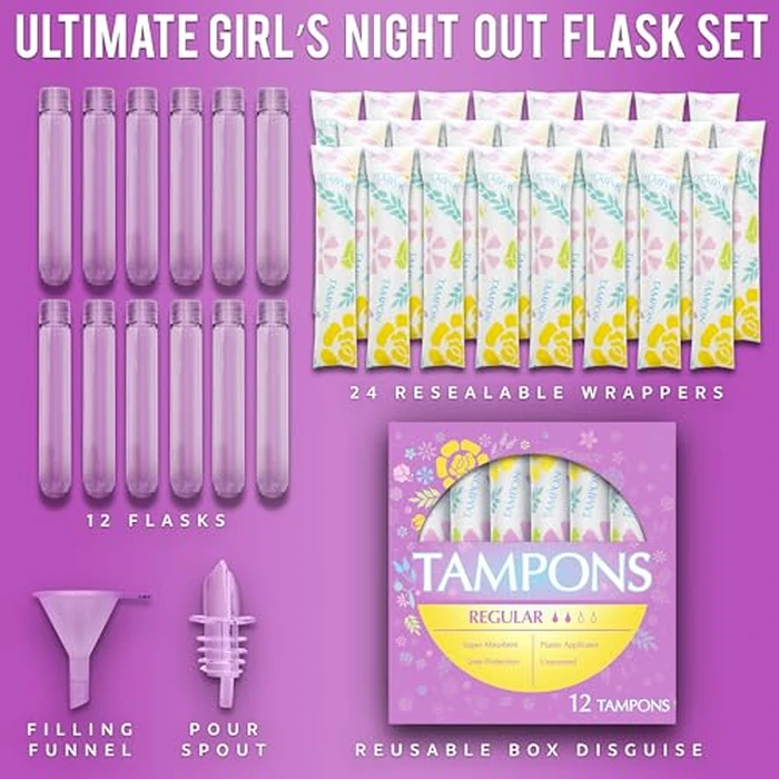 GoPong Tampon Flasks 12 Pack (18 oz Total) - Hidden Alcohol Travel Flasks for Women - Secret Liquor Containers for Nightclubs, Festivals, Cruises, and Sports Events - Includes Funnel & Spout by GoPong - Image 6