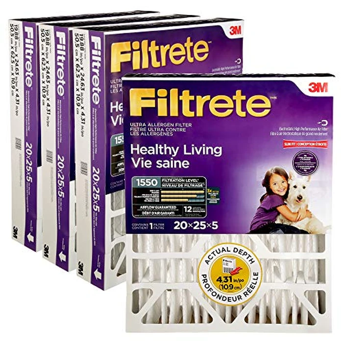 Filtrete 20x25x5 Furnace Filter, MPR 1000, MERV 11, Allergen Defense 12-Month Deep Pleated 5-Inch Air Filters, 4 Filters, 20x25x5 (4.31 Actual) by Filtrete - Used - Acceptable condition - CA$83.66