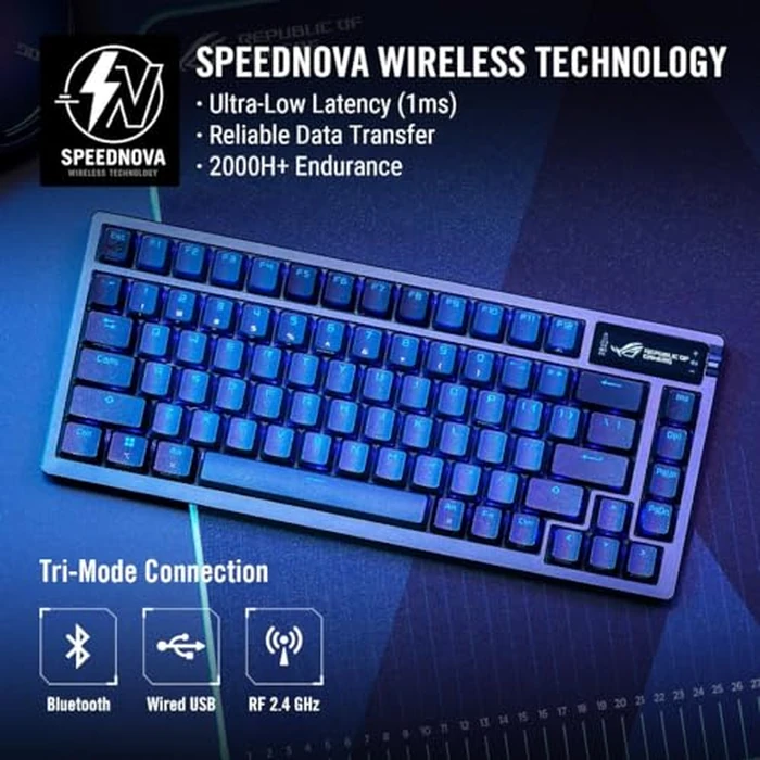 ASUS ROG Azoth Wireless Mechanical Gaming Keyboard - 75% TKL, Tri-Mode Connectivity, Hot Swappable Pre-lubed ROG NX Snow Linear Switches, PBT Keycaps, RGB, OLED Display, PC/Mac Support - Black by ASUS - Image 2