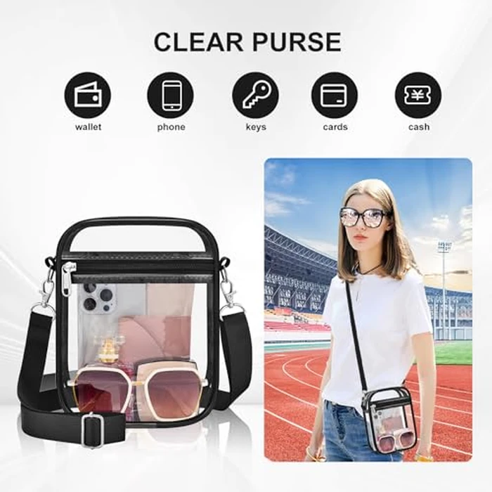 UEASE Clear Stadium Approved Purse for Women - Clear Crossbody Bag for Events, Concerts, Festivals - Black, 7.5" H x 5.5" L x 2.8" W by UEASE - Image 3