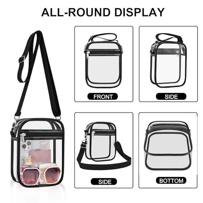 UEASE Clear Stadium Approved Purse for Women - Clear Crossbody Bag for Events, Concerts, Festivals - Black, 7.5" H x 5.5" L x 2.8" W by UEASE - Image 4