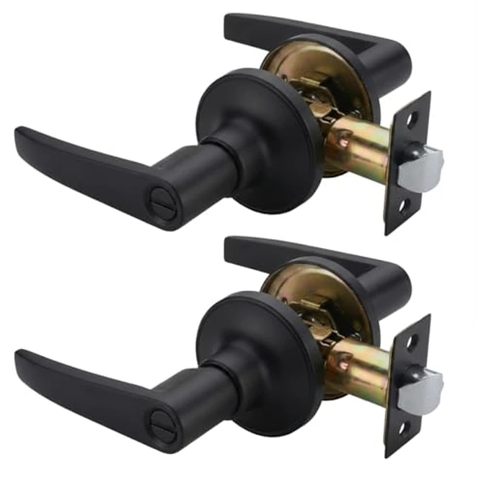 2 Pack of MANREN Lever Bathroom Door Lever Handle Lock, Universal Door Knob Hardware, Entrance Version,Black Color (MR802BK-B-2) by MANREN - Used - Like New condition - CA$37.47