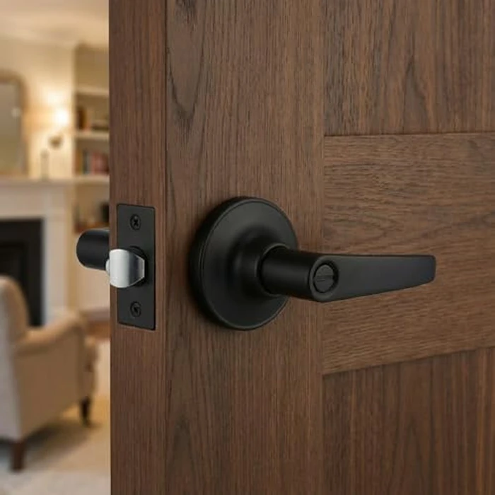 2 Pack of MANREN Lever Bathroom Door Lever Handle Lock, Universal Door Knob Hardware, Entrance Version,Black Color (MR802BK-B-2) by MANREN - Image 3