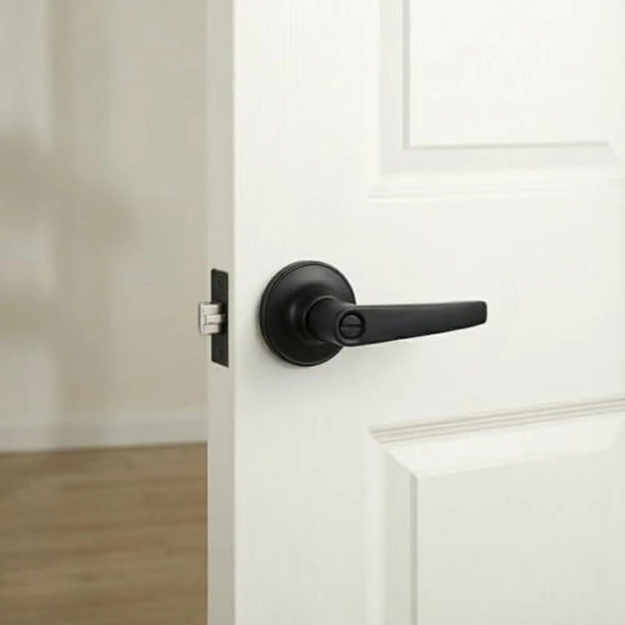 2 Pack of MANREN Lever Bathroom Door Lever Handle Lock, Universal Door Knob Hardware, Entrance Version,Black Color (MR802BK-B-2) by MANREN - Image 4