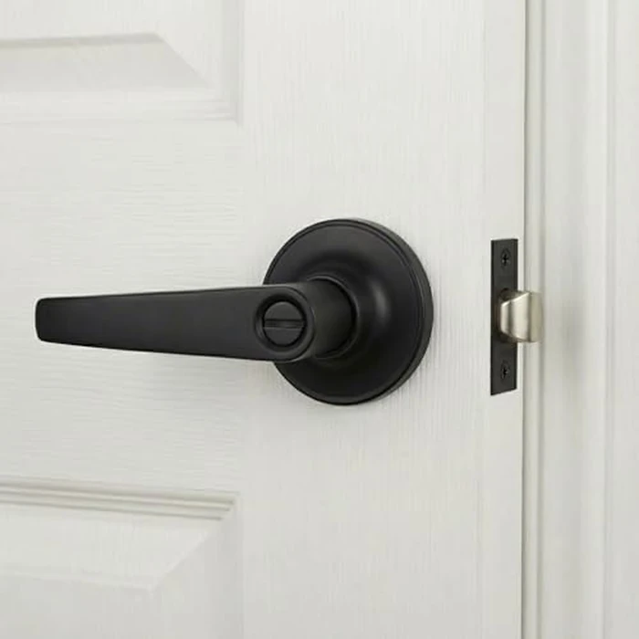 2 Pack of MANREN Lever Bathroom Door Lever Handle Lock, Universal Door Knob Hardware, Entrance Version,Black Color (MR802BK-B-2) by MANREN - Image 5