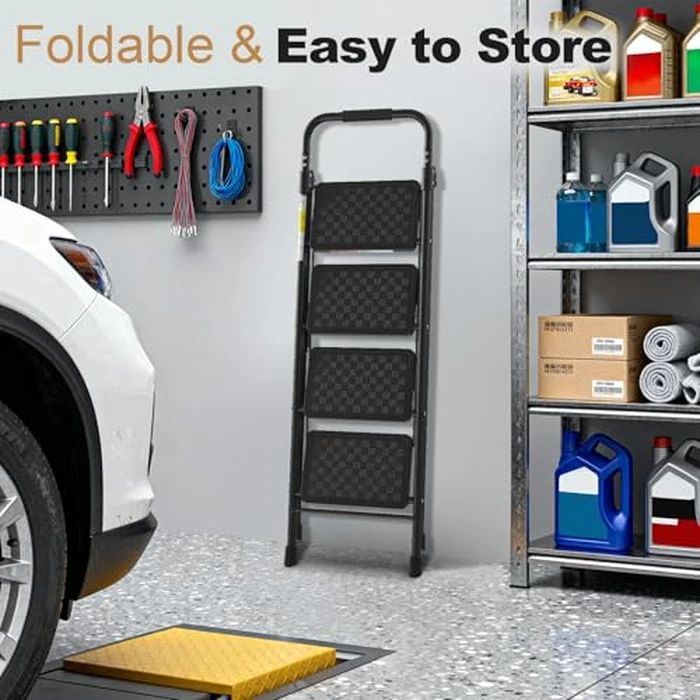 HBTower Step Ladder, 4 Step Ladder for Adults with Wide Anti-Slip Pedal, Step Stool Foldable with Cushioned Handle, 330 Capacity for Home and Kitchen, Black by HBTower - Image 8