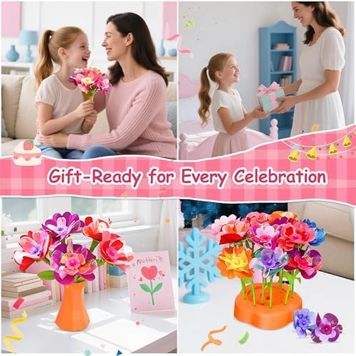 Alutaba DIY Fabric Flower Bouquets Toys for Girls, Arts and Crafts for Kids Age 5-8, Craft Kits Flowers Marking Toy for 3+ Year Old Girl, STEM Toys for 4 5 6 7 8 Year Toddlers Girls Birthday Game by Alutaba - Image 5