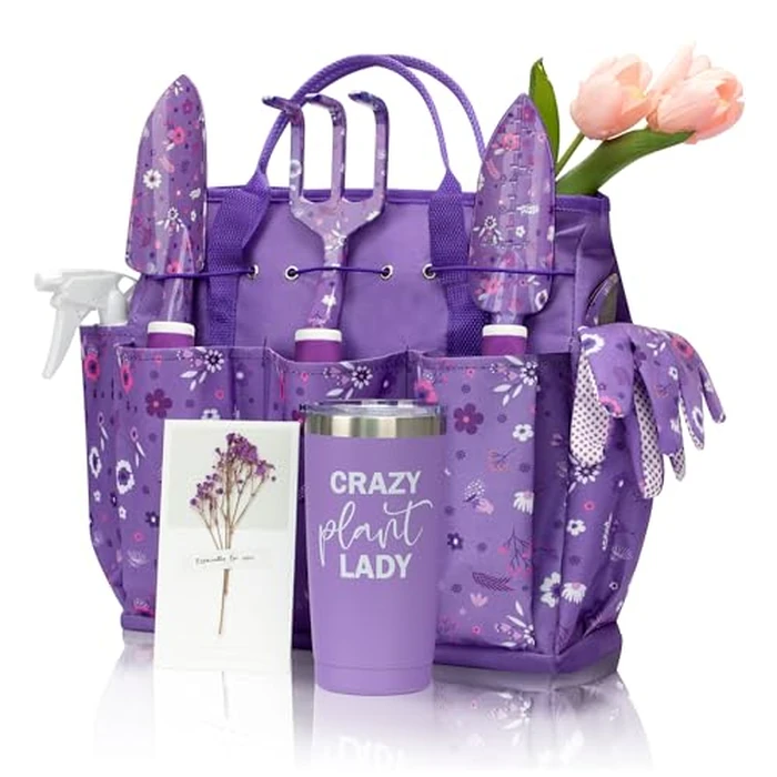 LZPTYYSN Gardening Gifts for Women, Gardening Tools for Women, Garden Tool Set, Heavy Duty Gardening Hand Tools with Garden Tool Bag, Purple by LZPTYYSN - Used - Acceptable condition - CA$41.99