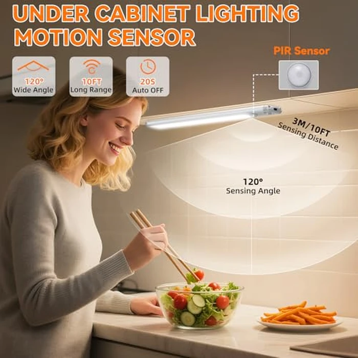 Under Cabinet Lighting Wireless, 15inch Rechargeable Motion Sensor Light Indoor, 3 Color Closet Light Battery Operated with LED Power Display, Magnetic Under Counter Lights for Kitchen, Home (3Pack) by ZioeYiue - Used - Like New condition - US$40.70