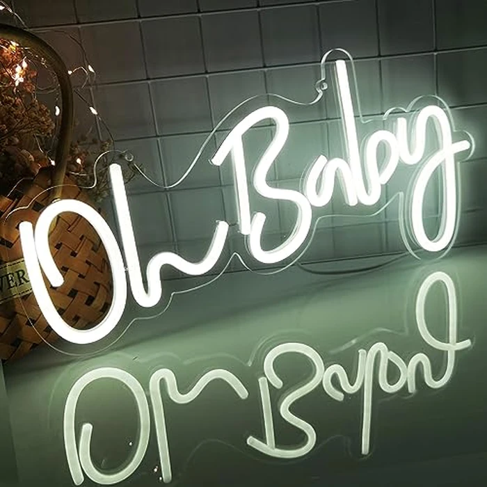 Oh Baby White LED Neon Sign for Birthday Party, Baby Shower Decorations, Backdrop Room Decor, Aesthetic Living Room Decor,Nursery Bedroom, Gifts for Baby Kids Girls,Christmas Gift,5v,15.7"X7.9" by Fespcj - Image 1