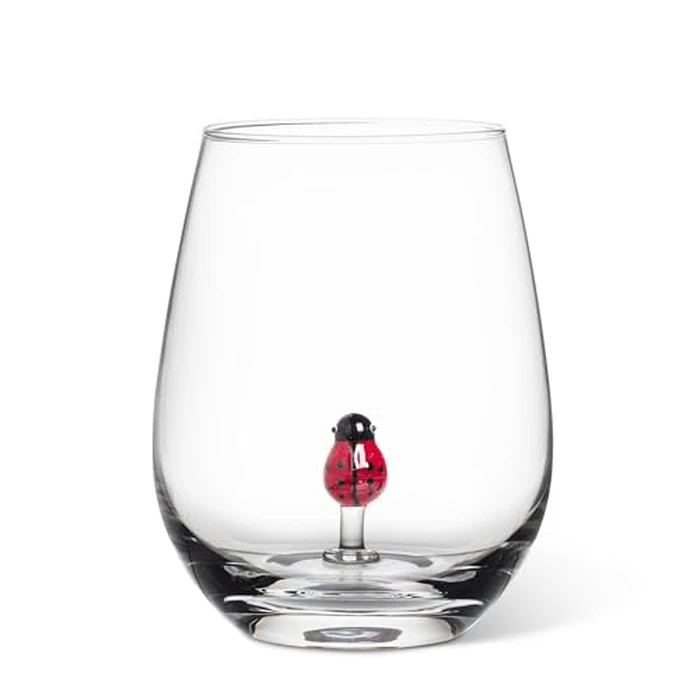 Abbott Collection Ladybug Icon Stemless Goblet Wine Glass - Glass, Red/Clear, 4.5" H (20oz) by Abbott Collection - Used - Like New condition