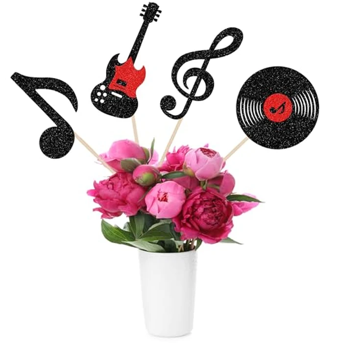 12 PCS Music Notes Centerpiece Sticks Guitar Rock Table Flower Centerpieces Sticks Vinyl Record Floral Decorations for Retro Rock and Roll Music Theme Baby Shower Birthday Party Centerpieces Supplies by ZHUOWEISM - Used - Like New condition - US$8.99