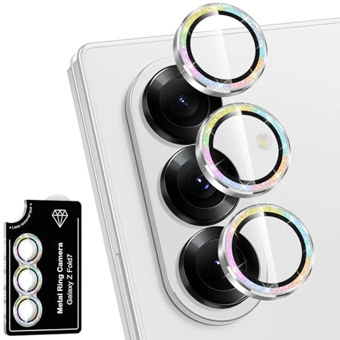 Avocase for Samsung Galaxy Z Fold 7 Camera Lens Protector, Individual Metal Ring Tempered Glass Lens Cover, [Strong Adsorption] Scratch Resistant Ultra-Thin HD Clear Lens Cover, 1 Set-Colorful Sparkly by Avocase - Image 1