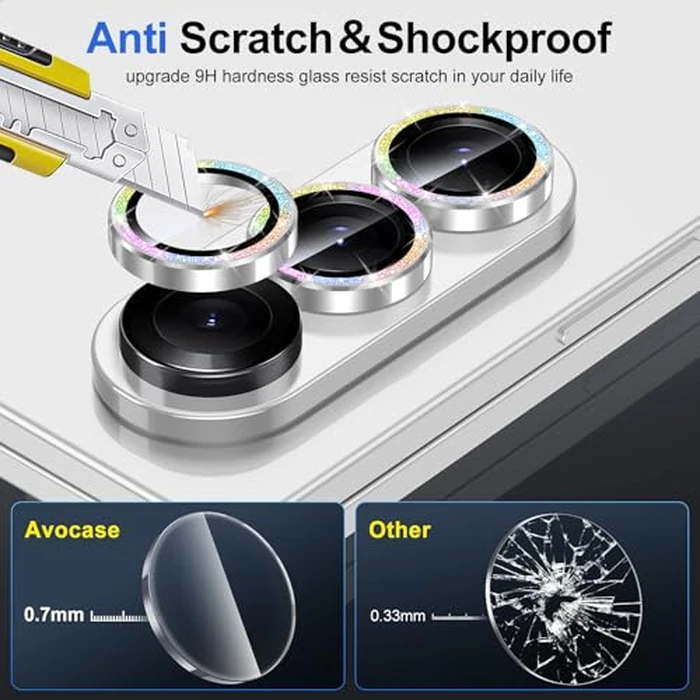 Avocase for Samsung Galaxy Z Fold 7 Camera Lens Protector, Individual Metal Ring Tempered Glass Lens Cover, [Strong Adsorption] Scratch Resistant Ultra-Thin HD Clear Lens Cover, 1 Set-Colorful Sparkly by Avocase - Image 3