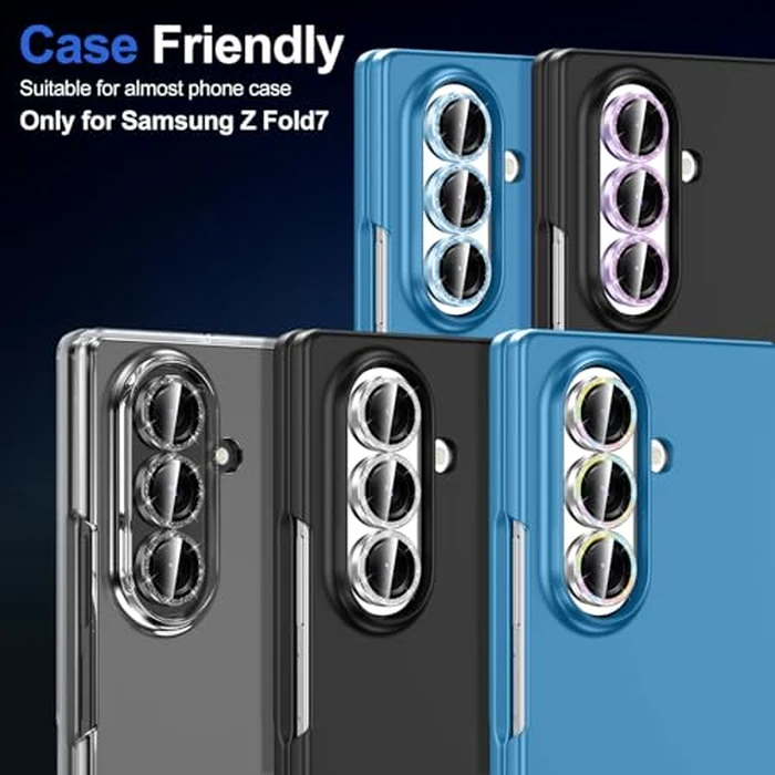 Avocase for Samsung Galaxy Z Fold 7 Camera Lens Protector, Individual Metal Ring Tempered Glass Lens Cover, [Strong Adsorption] Scratch Resistant Ultra-Thin HD Clear Lens Cover, 1 Set-Colorful Sparkly by Avocase - Image 7