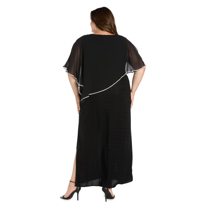 R&M Richards Women's Long Metallic Stripe Knit Dress W/Rhinestone Trimmed Chiffon Poncho & Side Slit by R&M Richards - Image 3