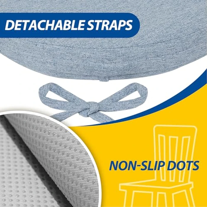 AAAAAcessories D-Shaped Chair Cushions, 2" Thick Dining Chair Pads with Ties and Removable, Machine-Washable Cover, 17" x 16", Set of 4, Light Blue by AAAAAcessories - Image 5