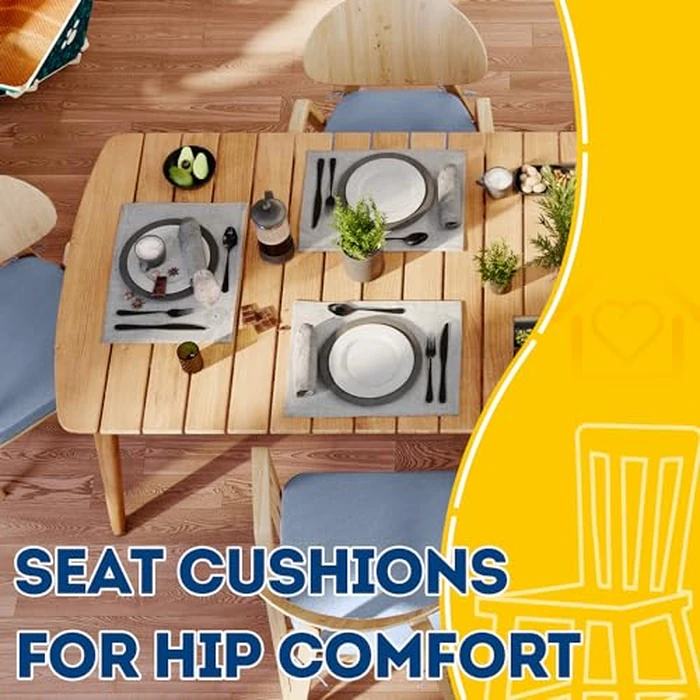 AAAAAcessories D-Shaped Chair Cushions, 2" Thick Dining Chair Pads with Ties and Removable, Machine-Washable Cover, 17" x 16", Set of 4, Light Blue by AAAAAcessories - Image 8