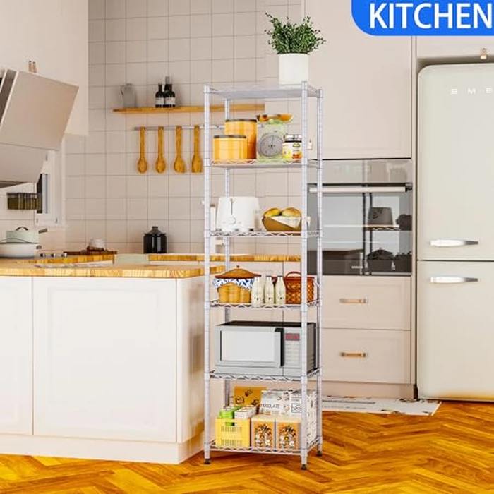 REGILLER 6 Wire Shelving Steel Storage Rack Adjustable Unit Shelves for Laundry Bathroom Kitchen Pantry Closet(Silver, 11.7" D x 16.8" W x 63" H) by REGILLER - Image 2