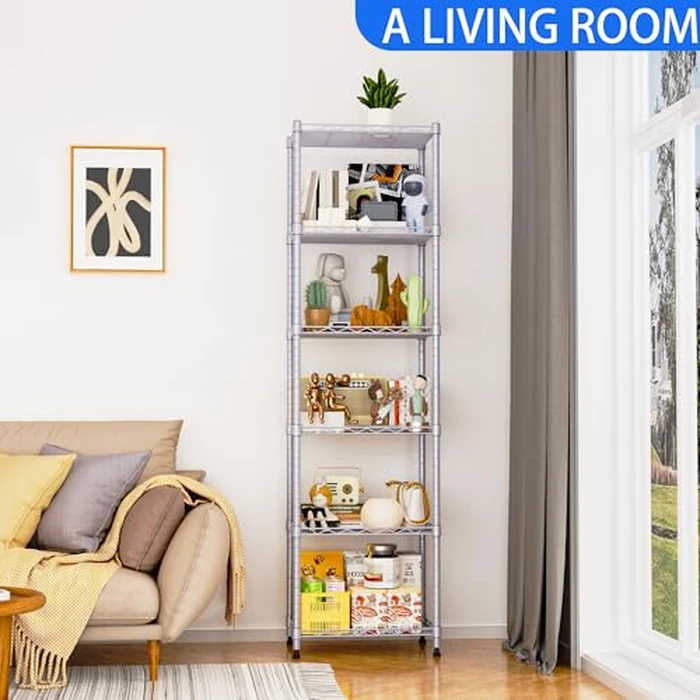 REGILLER 6 Wire Shelving Steel Storage Rack Adjustable Unit Shelves for Laundry Bathroom Kitchen Pantry Closet(Silver, 11.7" D x 16.8" W x 63" H) by REGILLER - Image 3