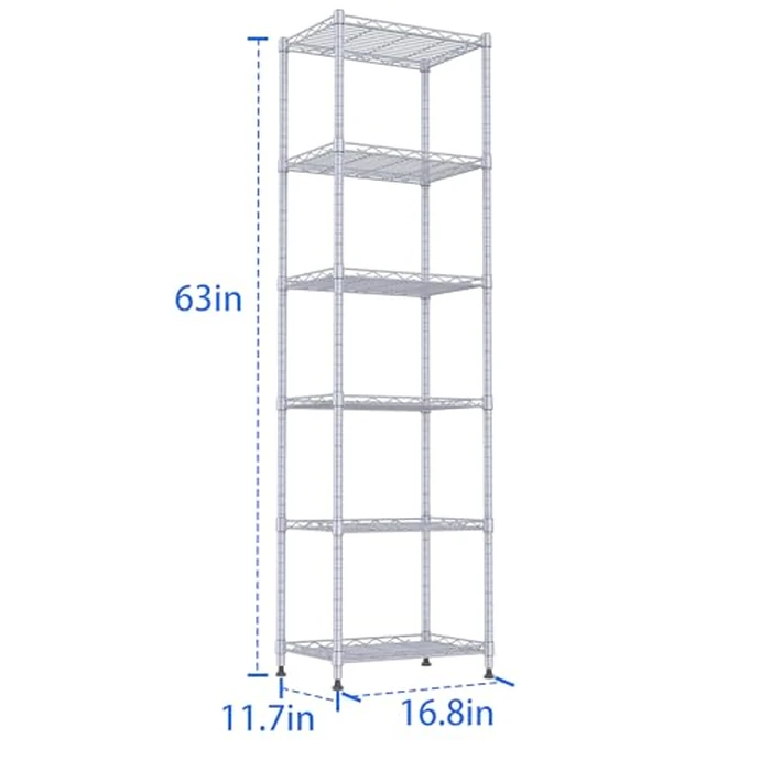 REGILLER 6 Wire Shelving Steel Storage Rack Adjustable Unit Shelves for Laundry Bathroom Kitchen Pantry Closet(Silver, 11.7" D x 16.8" W x 63" H) by REGILLER - Image 5