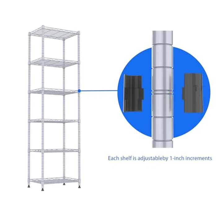REGILLER 6 Wire Shelving Steel Storage Rack Adjustable Unit Shelves for Laundry Bathroom Kitchen Pantry Closet(Silver, 11.7" D x 16.8" W x 63" H) by REGILLER - Image 8