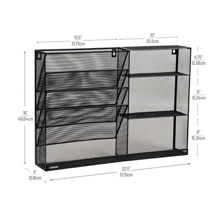 Mind Reader 4-Tier Vertical File Storage and Shelves, Desktop Organizer, Wall Mount, Office, Metal Mesh, 22.5"L x 4"W x 16"H, Black by Mind Reader - Image 3