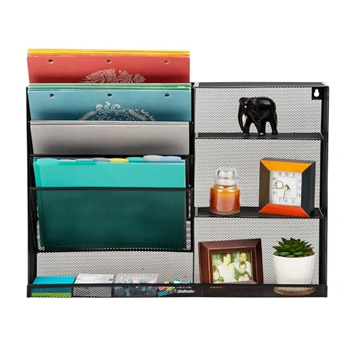 Mind Reader 4-Tier Vertical File Storage and Shelves, Desktop Organizer, Wall Mount, Office, Metal Mesh, 22.5"L x 4"W x 16"H, Black by Mind Reader - Image 5