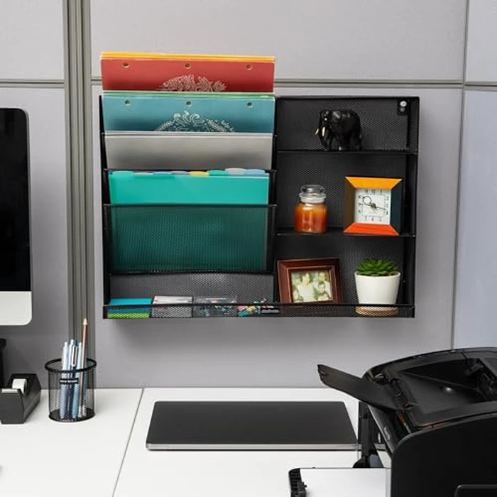 Mind Reader 4-Tier Vertical File Storage and Shelves, Desktop Organizer, Wall Mount, Office, Metal Mesh, 22.5"L x 4"W x 16"H, Black by Mind Reader - Image 6