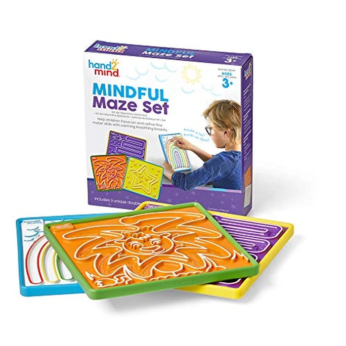 hand2mind Mindful Maze Boards, 3 Double Sided Breathing Boards with Finger Paths, Mindfulness for Kids, Social Emotial Learning Toy, Sensory Toy for Sensory Play, Anxiety Relief Toys (Set of 3) 93247 by hand2mind - Used - Like New condition - CA$20.59