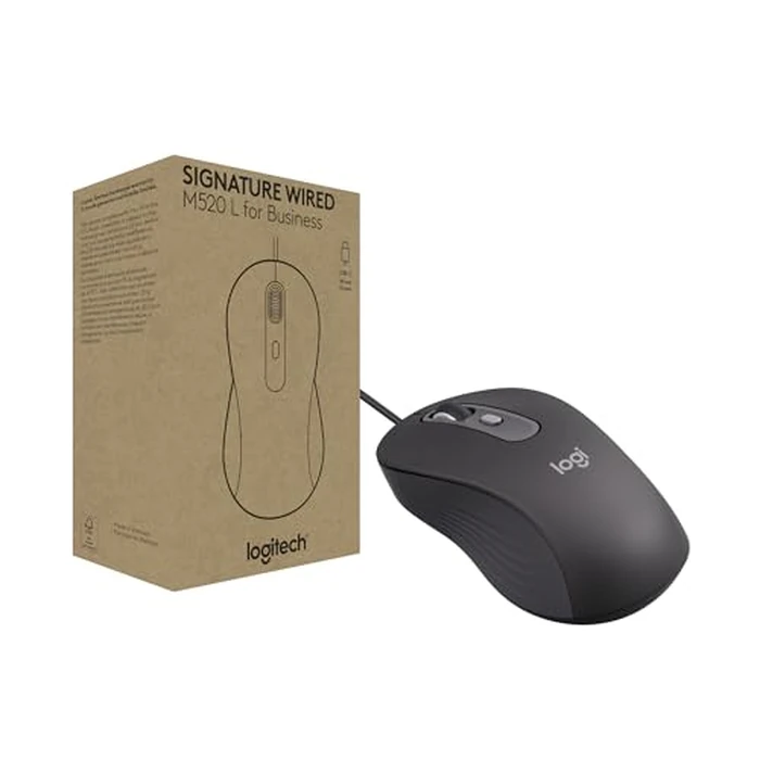 Logitech Signature Wired M520 L for Business, Optical Wired Mouse, USB-C Plug-and-Play, Windows/Mac/Chrome/PC/laptops - Graphite by Logitech - Used - Acceptable condition