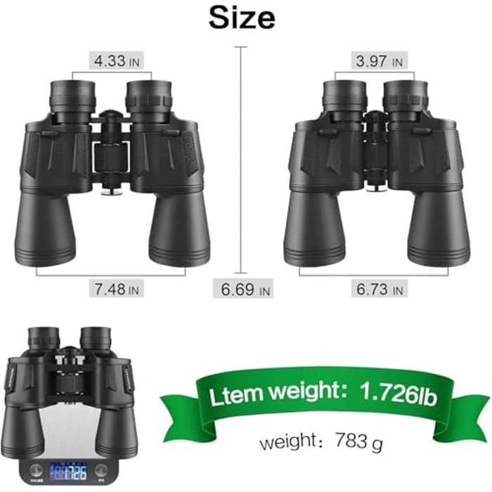 RONHAN 20x50 High Powered Binoculars for Adults, Military Compact HD Professional/Daily Waterproof Binoculars Telescope for Bird Watching Travel Hunting Football Games with Carrying Case&Strap（Black） by RONHAN - Image 8