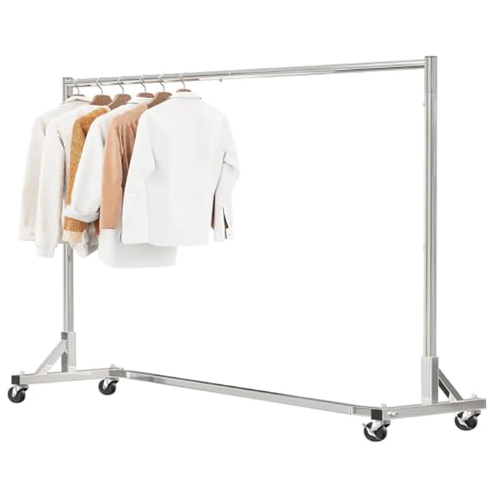 Simple Trending Industrial Grade Z Base 70in extra long Clothes Garment Rack, Commercial Grade Rolling Clothing Rack, Heavy Duty 450lb Load with Wheels, Chrome by Simple Trending - Used - Very Good condition - US$76.74