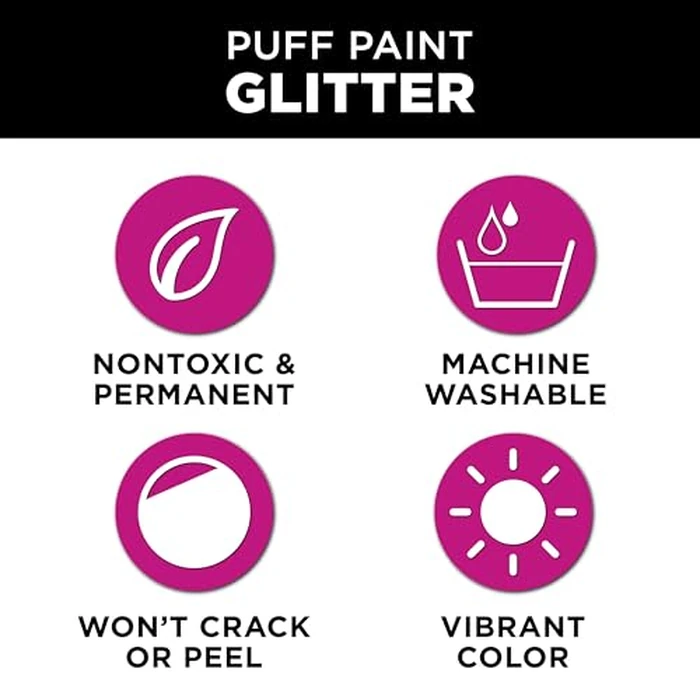Tulip Glitter Puff Paint Pack, Permanent Multi-Surface Craft Paint for Drawing, Marbling, Hand Lettering or Dot Art Techniques, Use on Fabrics, Decor, Rock Painting, Egg Painting, Ornaments, 10 Colors by TULIP - Image 3