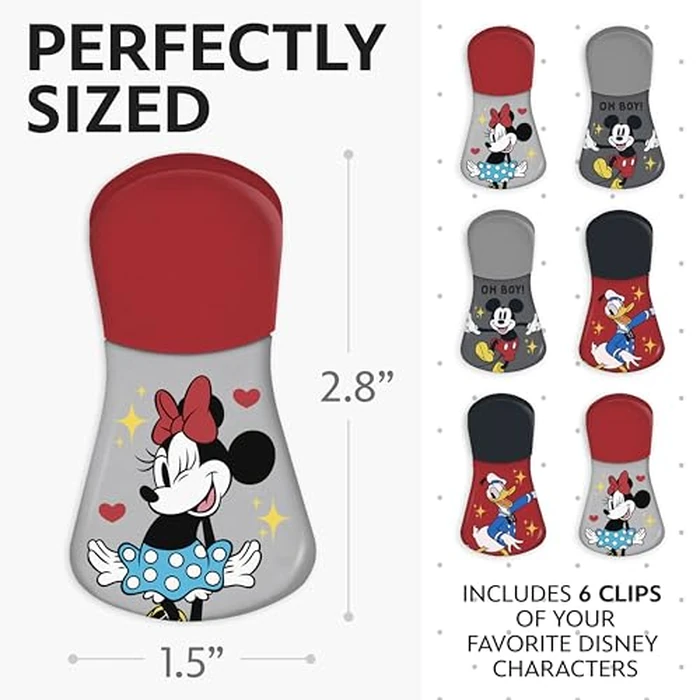 Disney Magnetic Chip Clips - Set of 6 Bag Clips for Food Storage - Mickey, Minnie, Lilo & Stitch, Winnie The Pooh - Durable Airtight Bag Chip Clips for Pantry & Fridge Use by Best Brands - Image 6