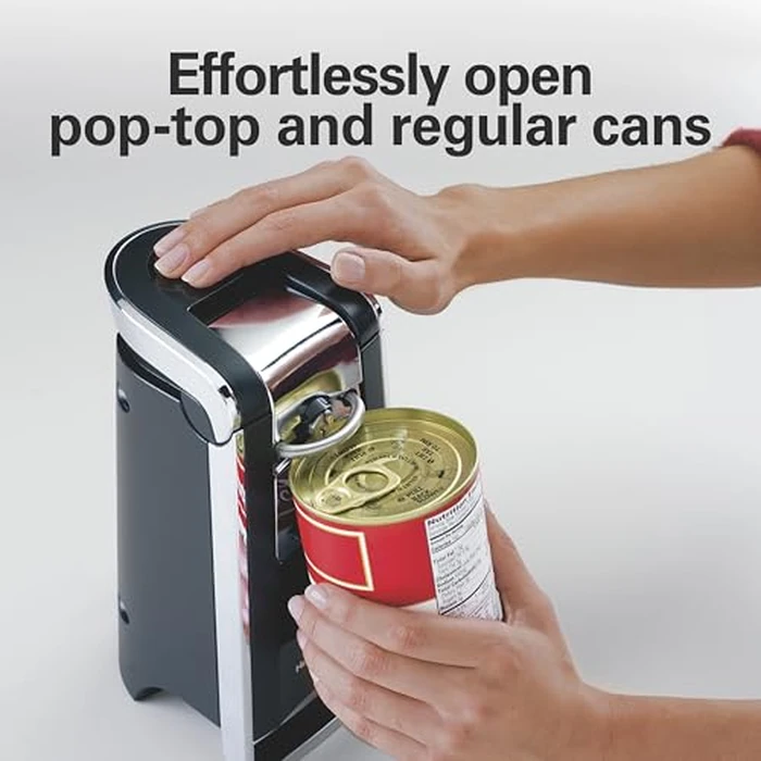 Hamilton Beach Smooth Touch Electric Automatic Can Opener with Easy Push Down Lever, Eliminates Sharp Edges, Opens All Standard-Size and Pop-Top Cans, Extra Tall, Black and Chrome (76606AG) by Hamilton Beach - Image 3