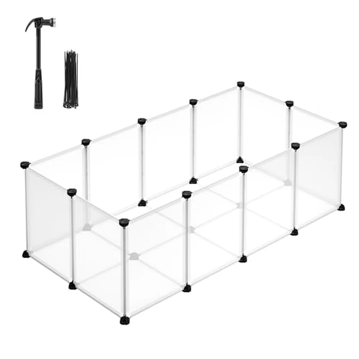 SONGMICS 20 Panels Pet Playpen with Floor, Small Animal Playpen, Pet Fence Indoor, DIY Plastic Enclosure for Guinea Pigs, Bunny, Hamsters, Hedgehogs, 49.2 x 24.8 x 16.5 Inches, White ULPC001W01 by SONGMICS - Used - Acceptable condition - US$20.79