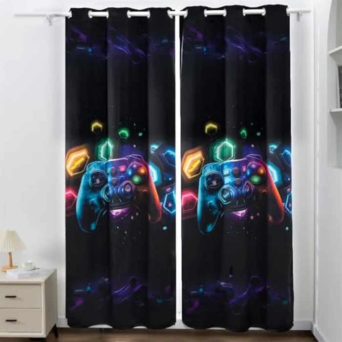 NTBED Galaxy Game Console Blackout Curtains Drapes for Kids Bedroom Play Room 2 Panels Darkening Grommets Window Treatment, 42Wx63L, Black by NTBED - Used - Like New condition - US$29.27