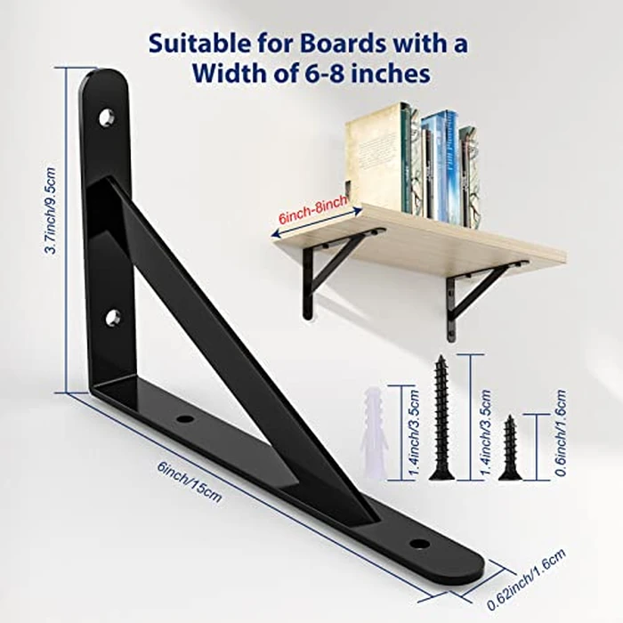 MONSKY 12 Pcs 6 inch Heavy Duty Shelf Brackets Triangle Bracket Metal Shelving Brackets Support for Kitchen Bookshelf Home Decoration by MONSKY - Image 2